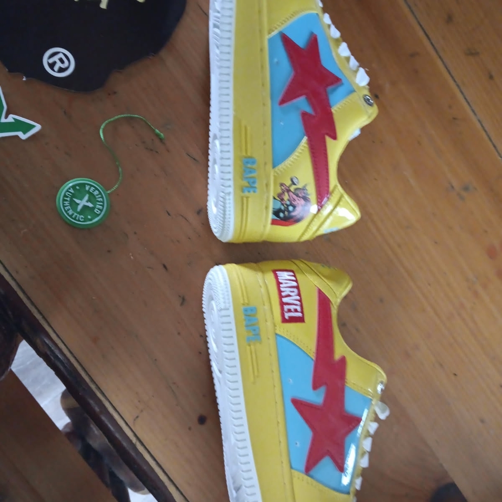 Bape Marvel Yellow and Red Sneakers STOCK X Certified